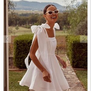 DISSH Aisle White Linen Bow Mini Dress Sz 4